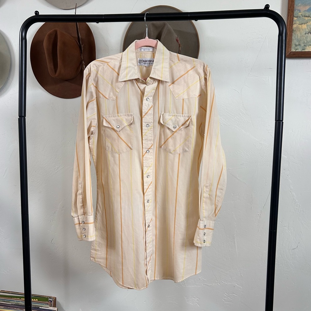Vintage 70s Men's Cream Western Shirt